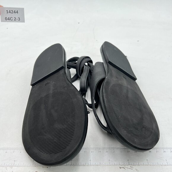 FOWT Black Split Round Toe Sandals Lace up Strappy Flats Soft Flip Flop Shoes - Picture 7 of 8